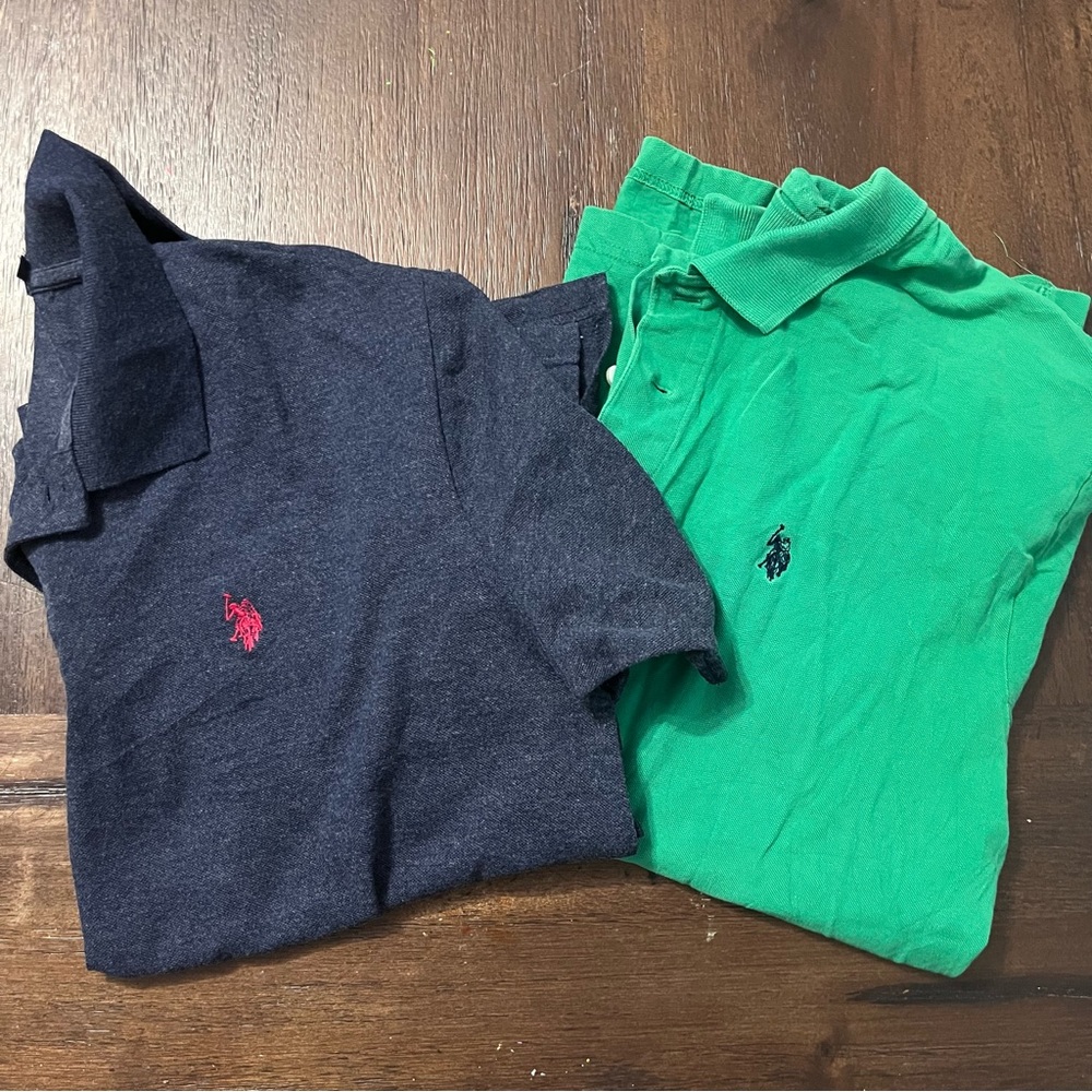 Lot of 2 US Polo Association Men's Size Large Logo Polos Blue/Green